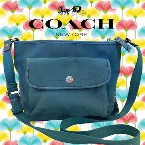 Coach Kyra Daisy Teal Signature Canvas Crossbody Shoulder Bag